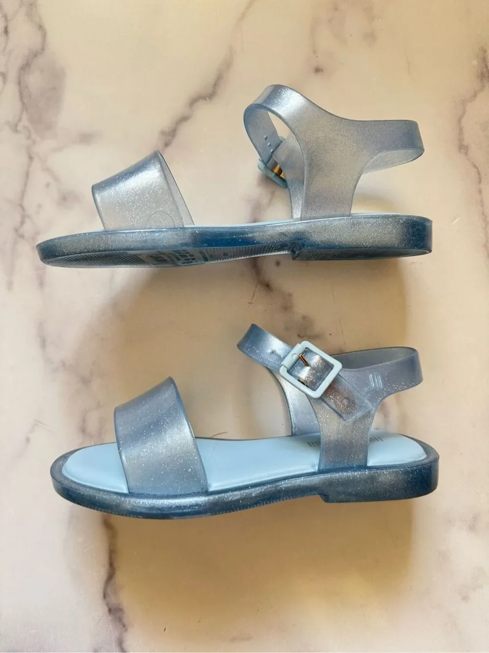 Mini Melissa light Cinderella blue glitter open toe sandal with heel  shimmer sh